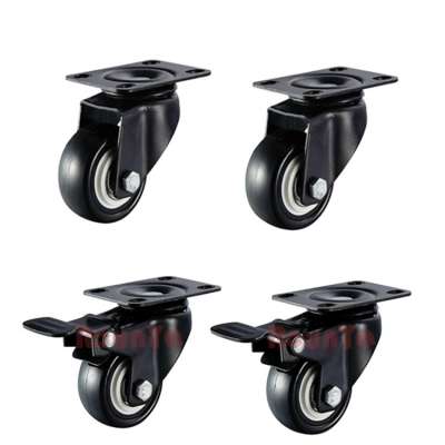 4 pack 2 inch PVC furniture casters with top plate 2 with brake 2 unlocks black