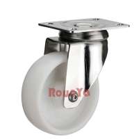 Medium duty stainless steel white nylon top plate caster 3" 4" 5" wheel swivel casters with total locking brake