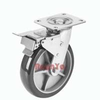 Rounya 4" 5" 6" 8" Heavy Duty Stainless Steel Solid Poly Wheel Caster With Total Brake