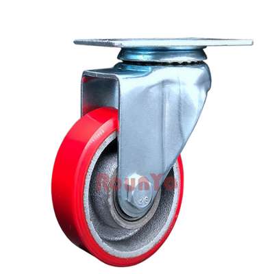 Medium duty PU caster cast iron red polyurethane caster wheel