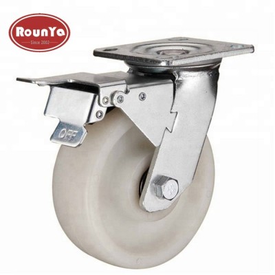 Extra heavy duty white nylon wheel caster with double lock brake