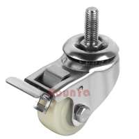 2" medium duty stainless steel caster threaded stem with total locking brake white plastic wheel M10x25